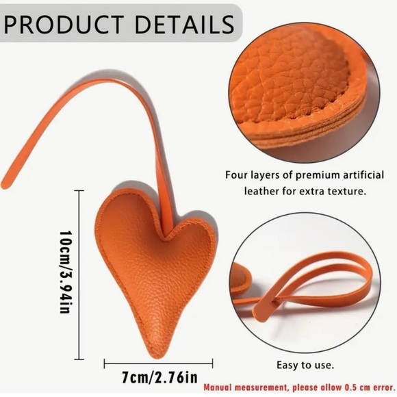 White Irregular Heart Keychain Bag Charm Pendant Vegan Leather NWOT - Picture 6 of 6